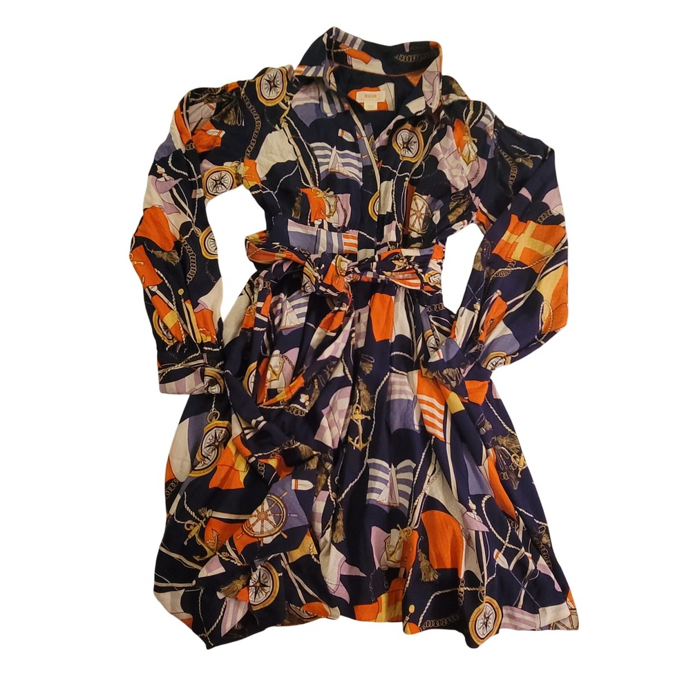 Maeve by Anthropologie Nautical Print Button Down Shirtdress w/Waist Tie Small - Picture 2 of 4